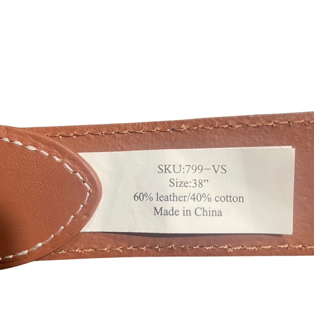 Roostas Mens Navy Blue Embroidered Trophy Crest Canvas Leather Belt Size 38 - Picture 4 of 7